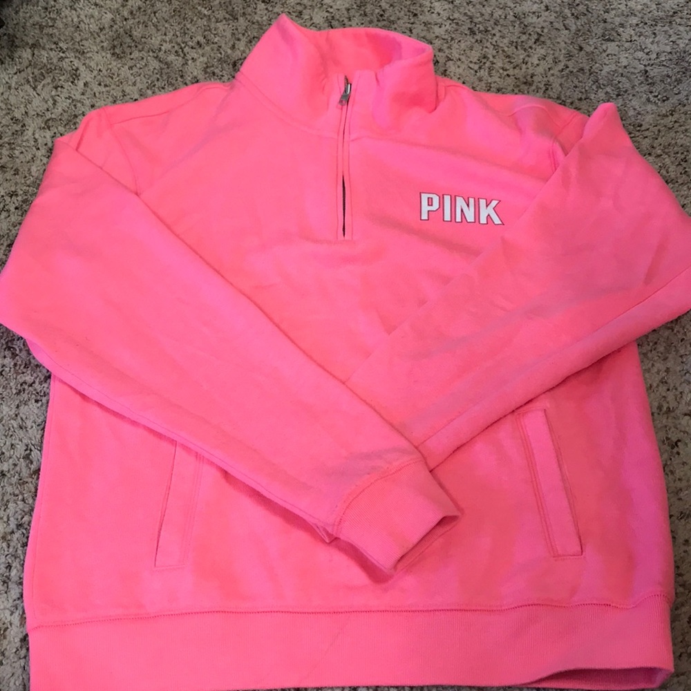 A Pink 3/4 zip crewneck